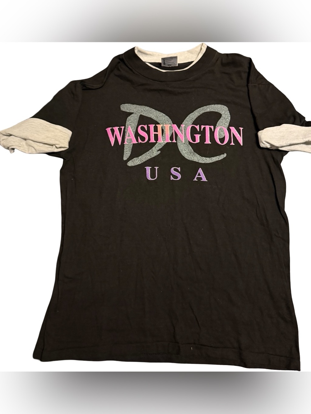 Oneita Power-T T-Shirt Mens XL Black Gray Washington DC USA Graphic Long